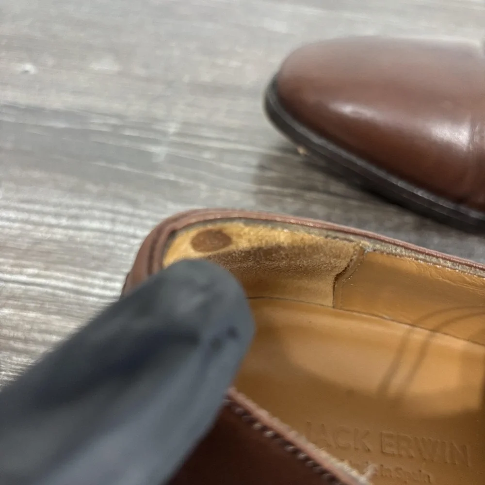 Jack Erwin Shoes Mens Size 8 Brown Leather Derby Dress Almond Toe Spain